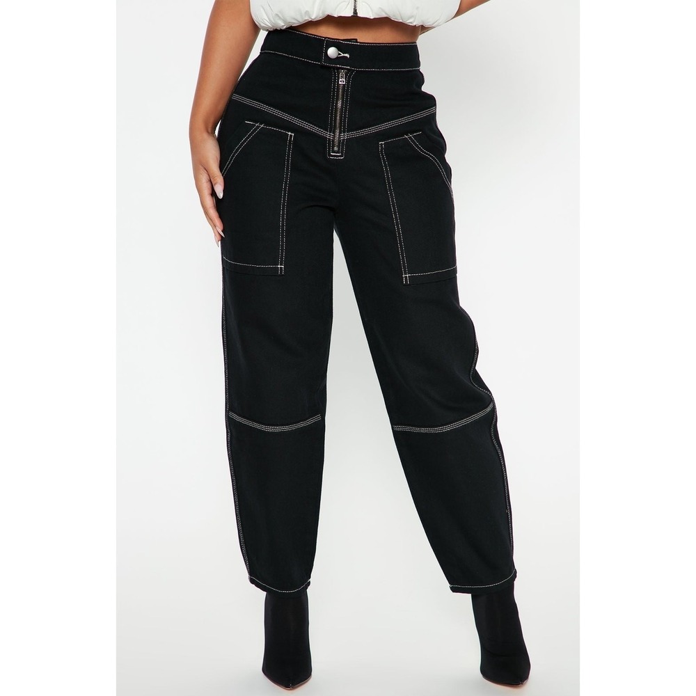 New 3 Fashion Nova Black Utility Cargo Pants Jeans High Rise Fitted Pockets